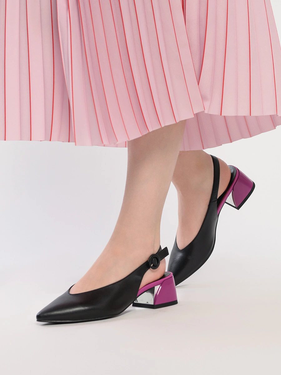 Туфли-слингбэки черного цвета с контрастным каблуком
